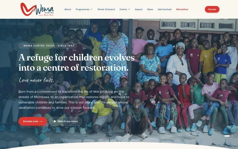 The Wema Centre Trust website, designed and built by IntelliByte