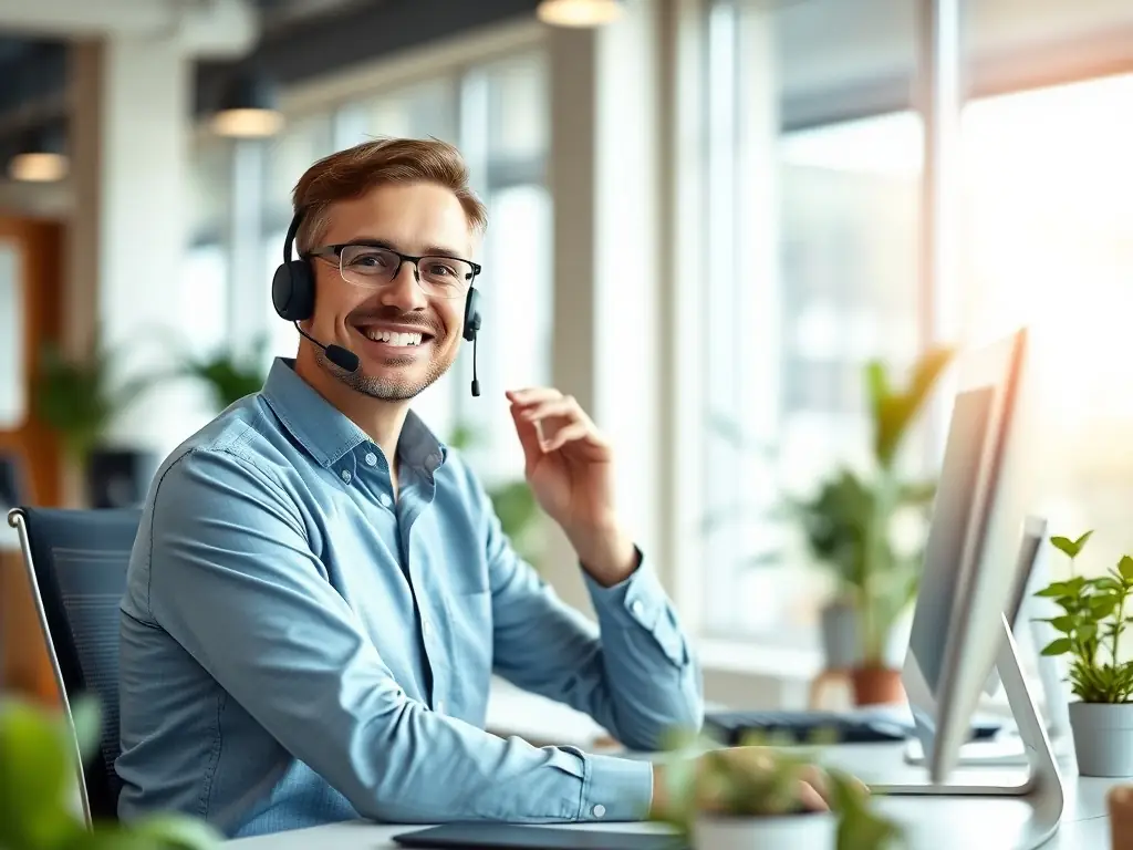 An image of a support team member assisting a client over the phone, providing technical assistance and resolving their issues.